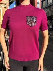 Wholesale Women's Short-Sleeve Knit Sweater Fuchsia - 31552 | REEL TRİKO - Thumbnail