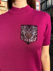 Wholesale Women's Short-Sleeve Knit Sweater Fuchsia - 31552 | REEL TRİKO - Thumbnail