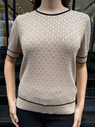 Wholesale Women's Short-Sleeve Knit Sweater - Beige/Black - 32584 | REEL TRİKO - Thumbnail