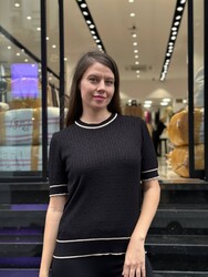 Wholesale Women's Short-Sleeve Knit Sweater – Black & Ecru – 32584 | REEL TRİKO - Thumbnail