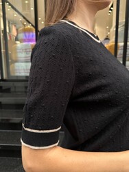 Wholesale Women's Short-Sleeve Knit Sweater – Black & Ecru – 32584 | REEL TRİKO - Thumbnail