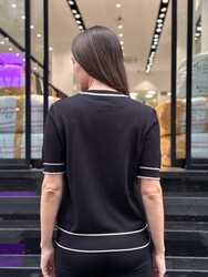 Wholesale Women's Short-Sleeve Knit Sweater – Black & Ecru – 32584 | REEL TRİKO - Thumbnail