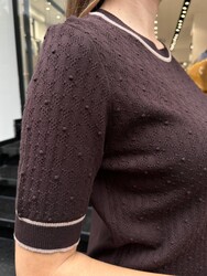 Wholesale Women's Short-Sleeve Knit Sweater Brown & Beige - 32584 | REEL TRİKO - Thumbnail