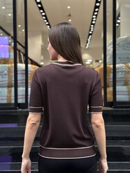 Wholesale Women's Short-Sleeve Knit Sweater Brown & Beige - 32584 | REEL TRİKO - Thumbnail