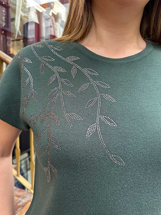Wholesale Women’s Short-Sleeve Knit Sweater - Dark Green - 30009 | REEL TRİKO - 3