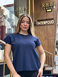 Wholesale Women’s Short-Sleeve Knit Sweater - Navy Blue - 30009 | REEL TRİKO - 2