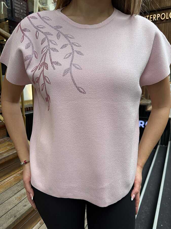 Wholesale Women’s Short-Sleeve Knit Sweater - Powder - 30009 | REEL TRİKO - 2