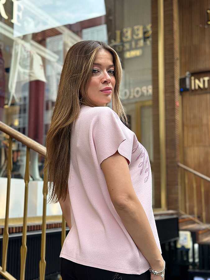 Wholesale Women’s Short-Sleeve Knit Sweater - Powder - 30009 | REEL TRİKO - 4