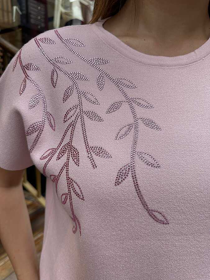 Wholesale Women’s Short-Sleeve Knit Sweater - Powder - 30009 | REEL TRİKO - 3