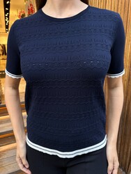 Wholesale Women's Short-Sleeve Navy Blue Knit Sweater - 31762 | REEL TRİKO - Thumbnail