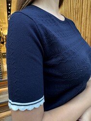 Wholesale Women's Short-Sleeve Navy Blue Knit Sweater - 31762 | REEL TRİKO - Thumbnail