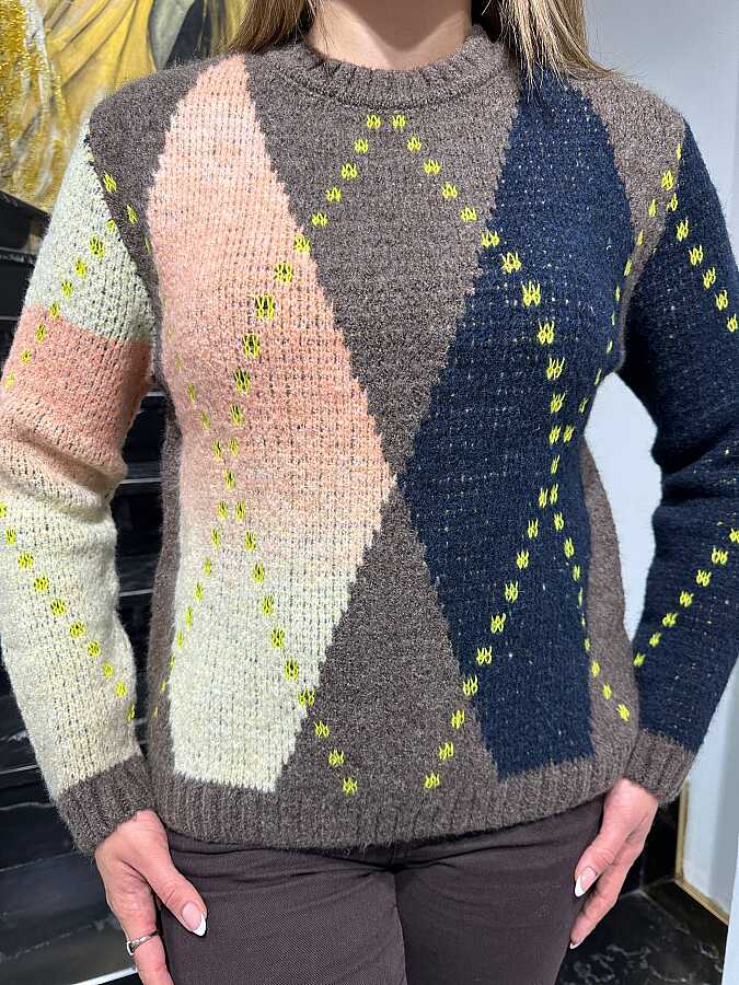 Wholesale Women’s Striped Colorful Knit Sweater - 26032 | REEL TRİKO - 2