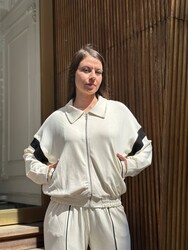 Wholesale Women's Tracksuit Set Striped Ecru - 18022 | REEL TRİKO 1993 - Thumbnail