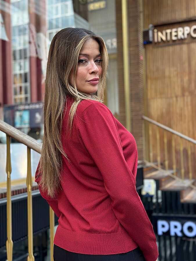 Wholesale Women’s Turtleneck Knit Sweater - Burgundy - 32993 | REEL TRİKO - 4