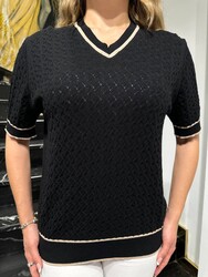 Wholesale Women's Black V-Neck Knit Sweater - 32588 | REEL TRİKO - Thumbnail