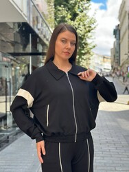 Wholesale Women's Tracksuit Set - Striped - Black - 18022 | REEL TRİKO 1993 - Thumbnail